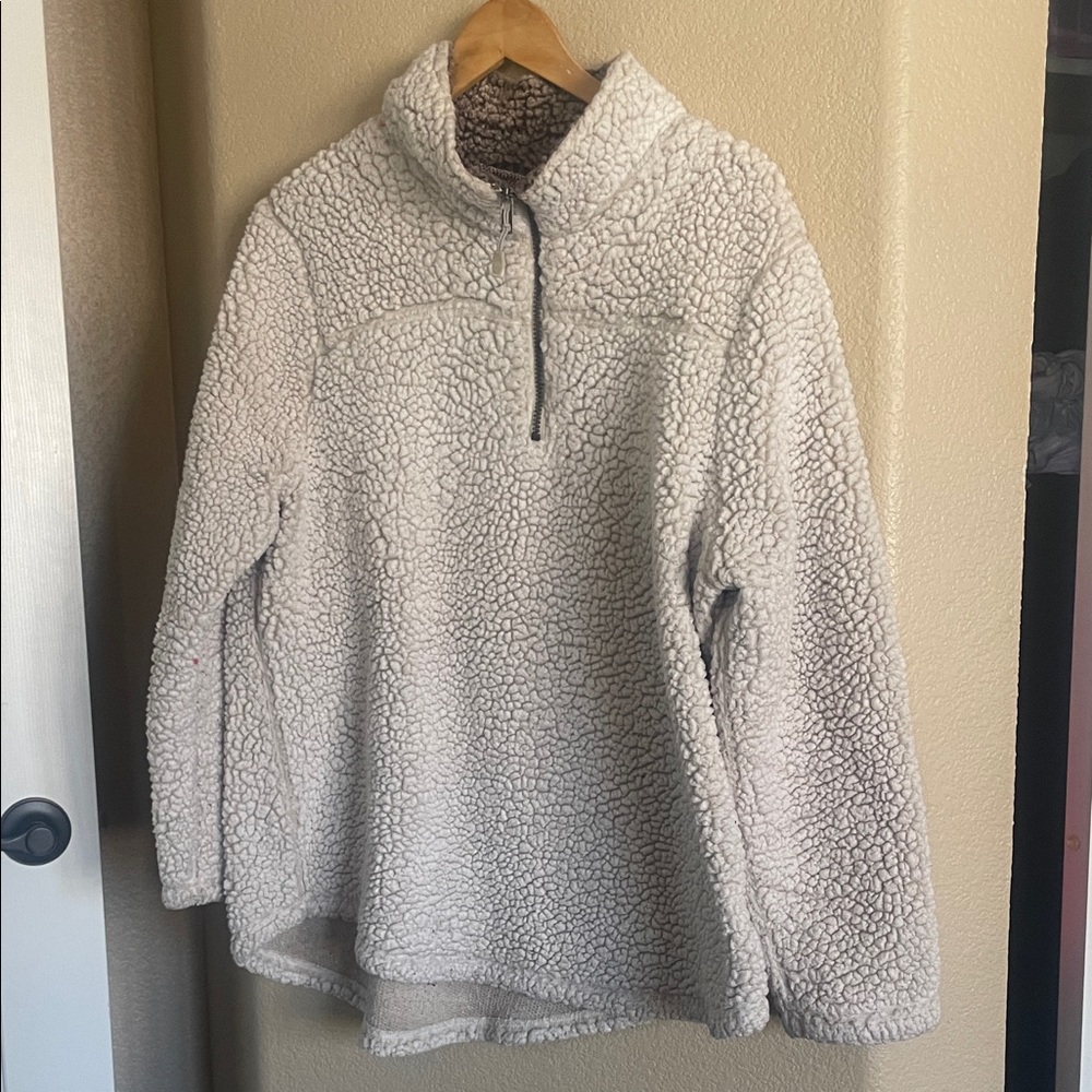 Green Tea Unisex Cream Sherpa Pullover with Quarter Zip Up